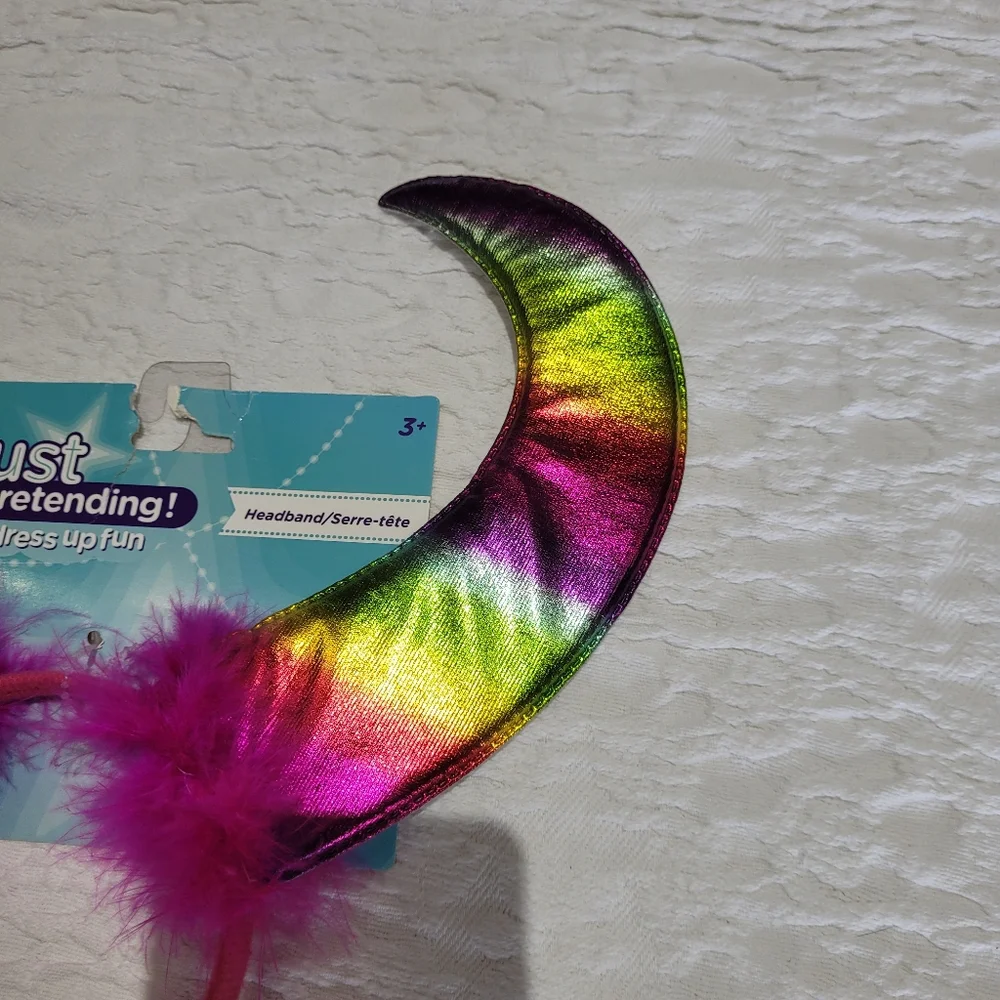 Rainbow Devil Horns Faux Fur Metallic Costume Padded Headband